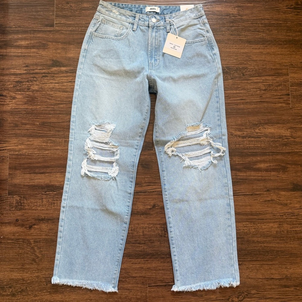 NWT Just Black Denim 30x28 JBD Knee Blow Wide Leg Jeans Light Wash Distressed
